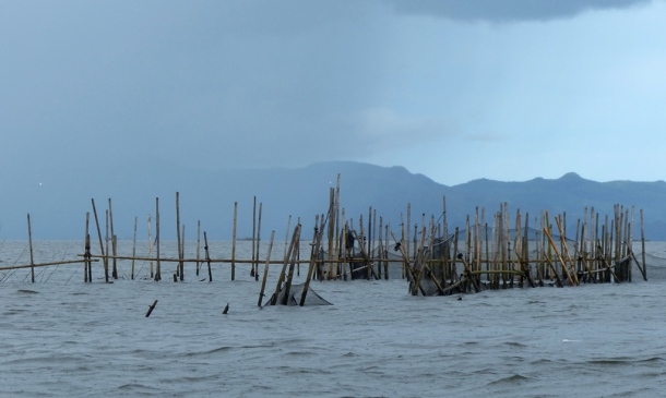 Fish traps at the mouth of the river